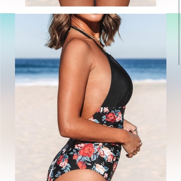 Cupshe Black Floral One Piece Swimsuit - Picture 3 of 3